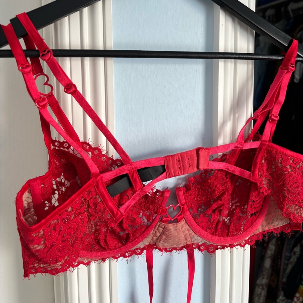 For Love & Lemons Rosa Lace Underwire Bra in Red XL - Picture 11 of 13
